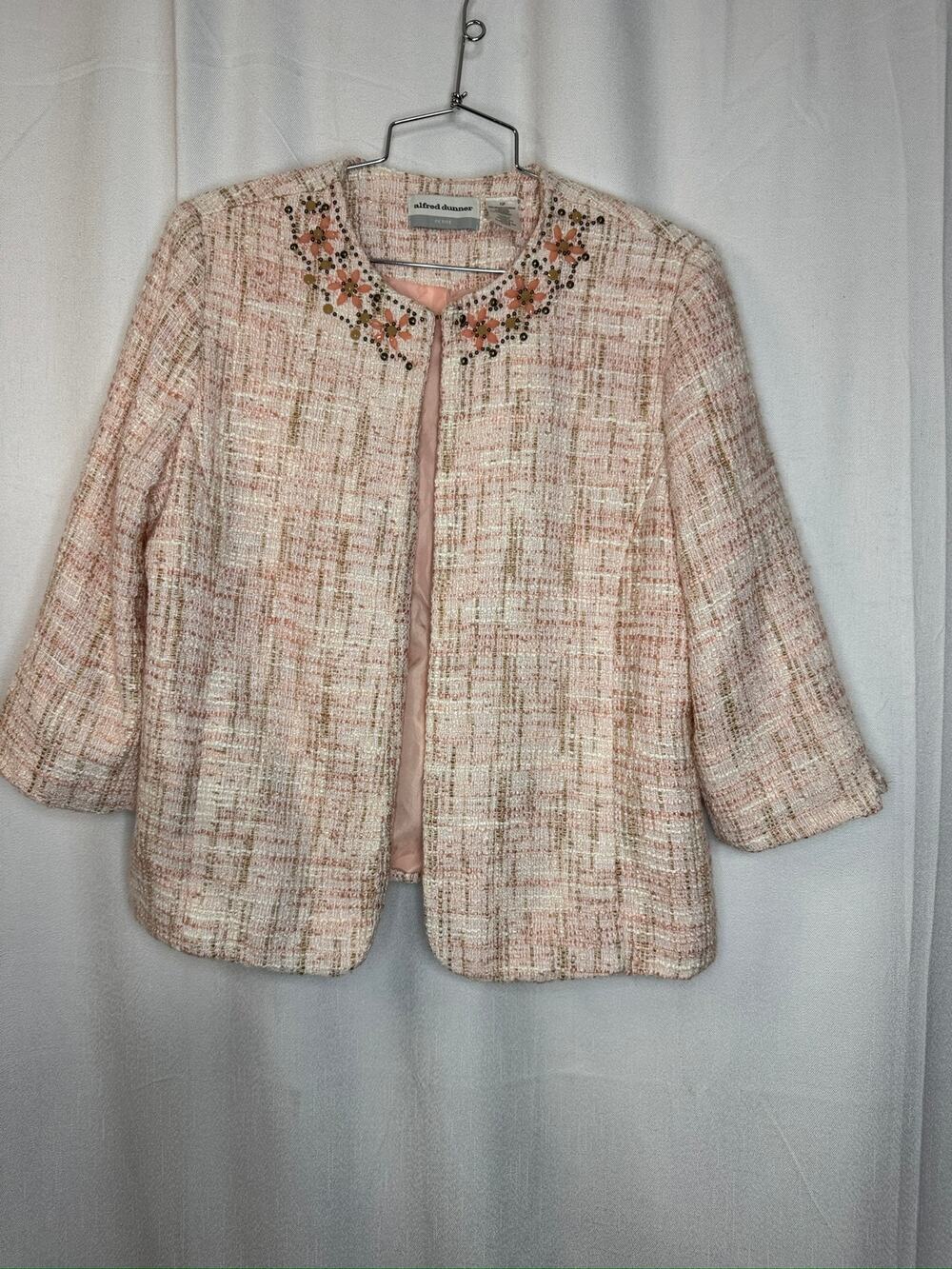 431. Alfred Dunner Petite Embellished Tweed Jacket Pink Size PM